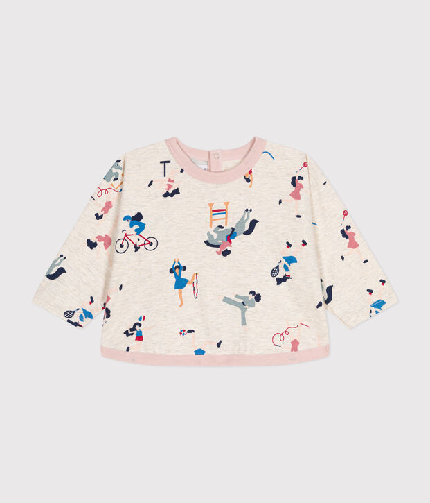Tee-shirt manches longues en jersey fin b&eacute;b&eacute; beige/multicouleur