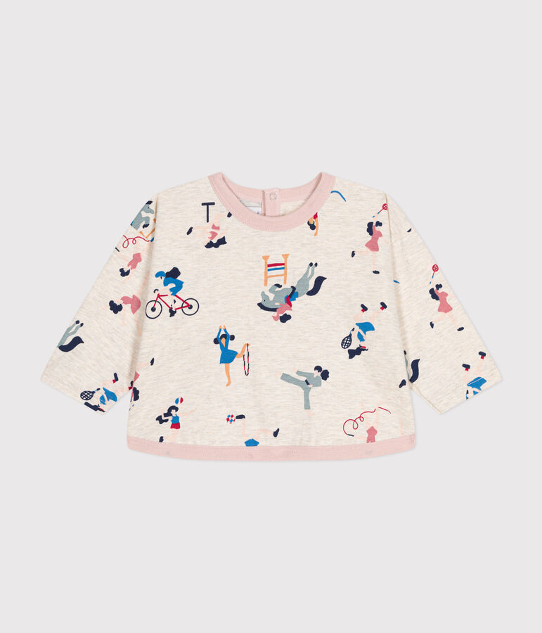 Tee-shirt manches longues en jersey fin b&eacute;b&eacute; beige MONTELIMAR/blanc MULTICO