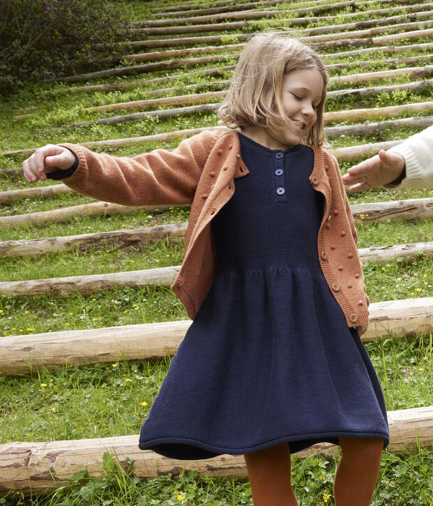 Robe manches longues en tricot enfant fille bleu marine