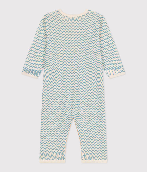 Pyjama b&eacute;b&eacute; en coton sans pieds imprim&eacute; &eacute;cru/bleu