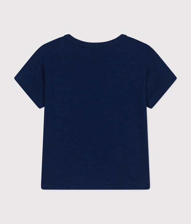 Tee-shirt manches courtes en jersey flamm&eacute; b&eacute;b&eacute; bleu fonc&eacute;