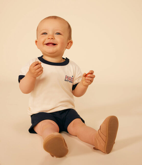Tee-shirt manches courtes en jersey léger bébé blanc AVALANCHE/bleu SMOKING
