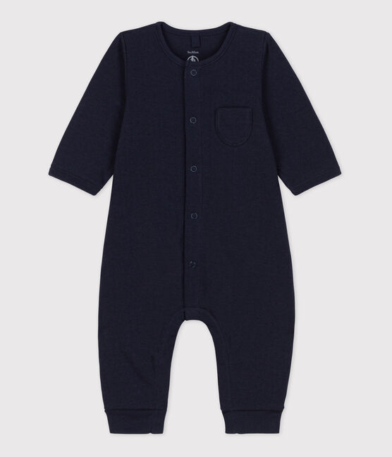 Combinaison longue unie en tubique bio bébé bleu SMOKING