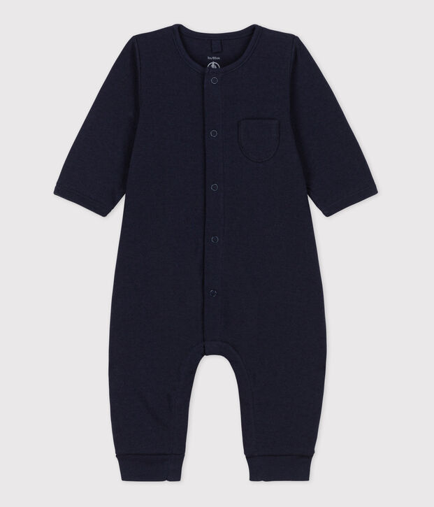 Combinaison longue unie en tubique bio b&eacute;b&eacute; bleu marine
