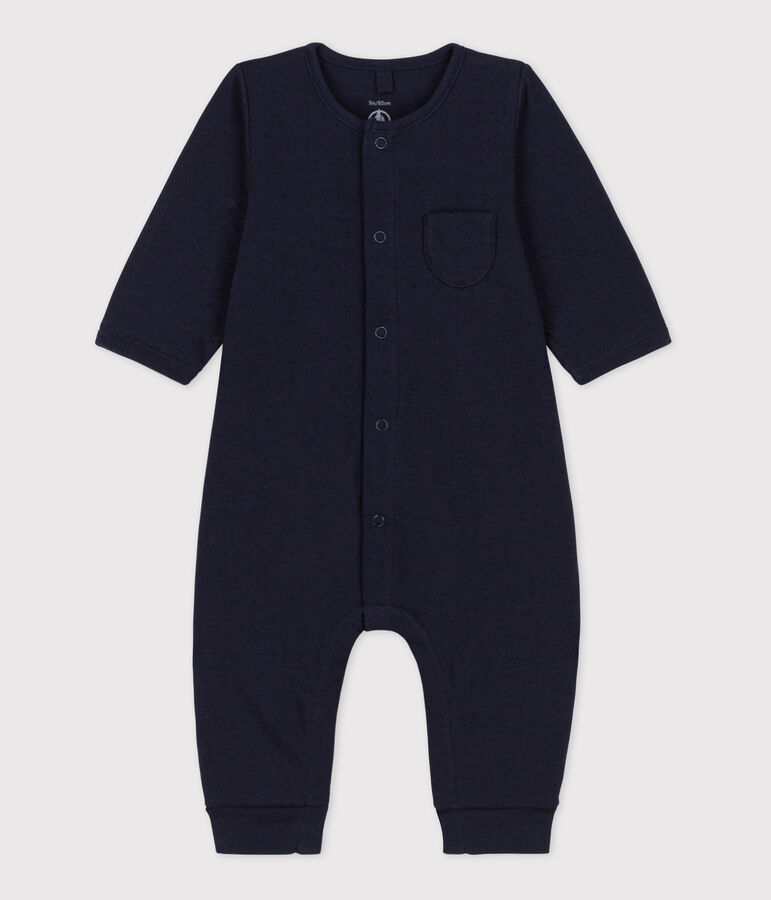 Combinaison longue unie en tubique bio b&eacute;b&eacute; bleu