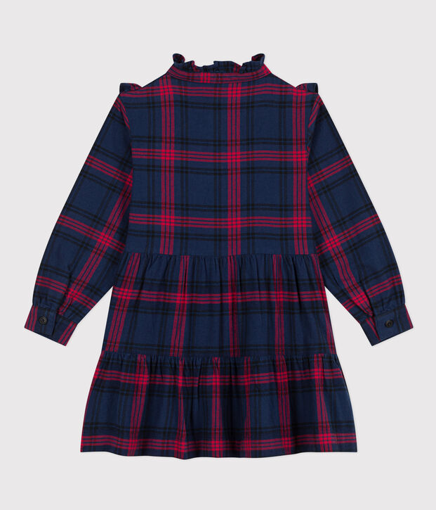 Robe &agrave; carreaux manches longues en flanelle de coton &agrave; carreaux enfant fille bleu/multicouleur