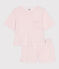 Pyjama short femme en coton manches courtes rose clair