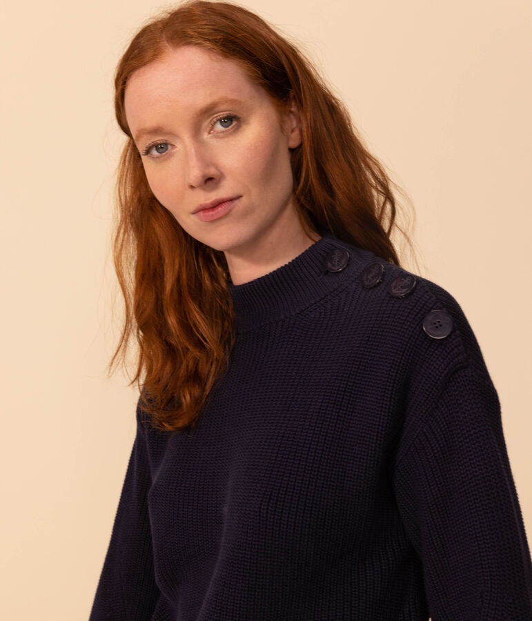 Pull en c&ocirc;te anglaise en coton Femme bleu