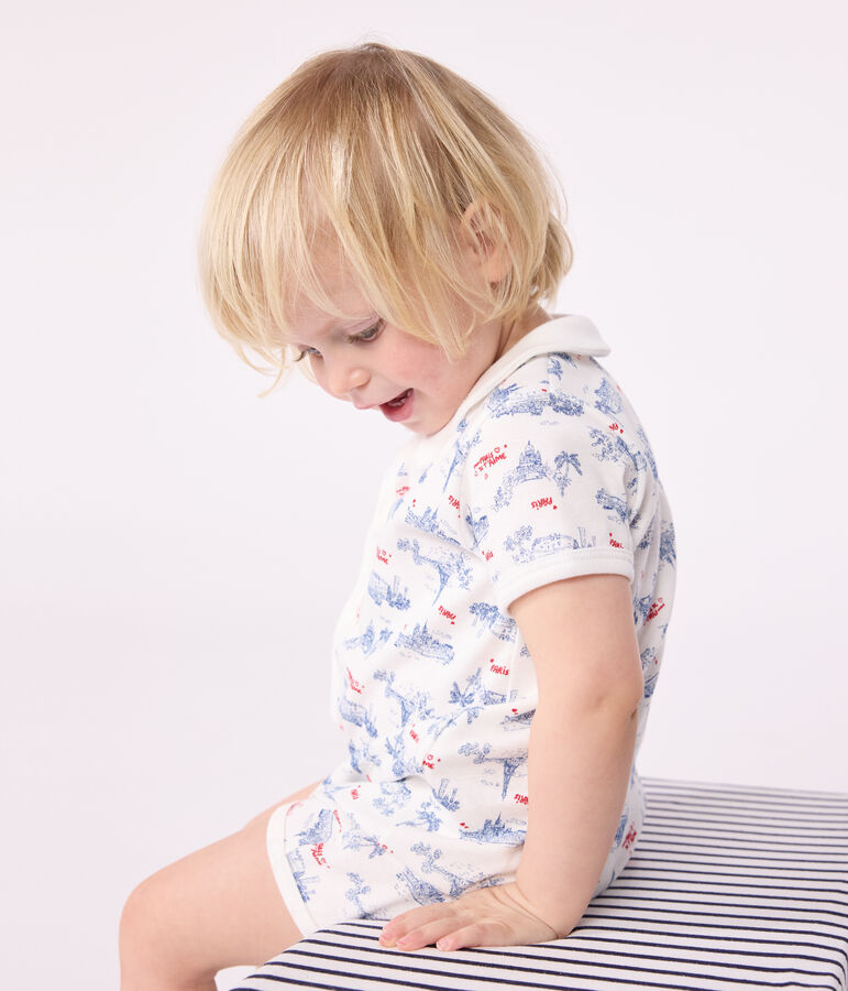 Combinaison courte b&eacute;b&eacute; en coton &agrave; col imprim&eacute; Paris blanc MARSHMALLOW/blanc MULTICO