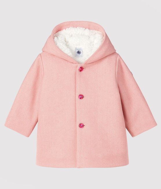Manteau bébé fille en drap de laine rose CHEEK/blanc MARSHMALLOW