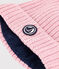 Bonnet bébé en tricot doublé en polaire rose CHARME