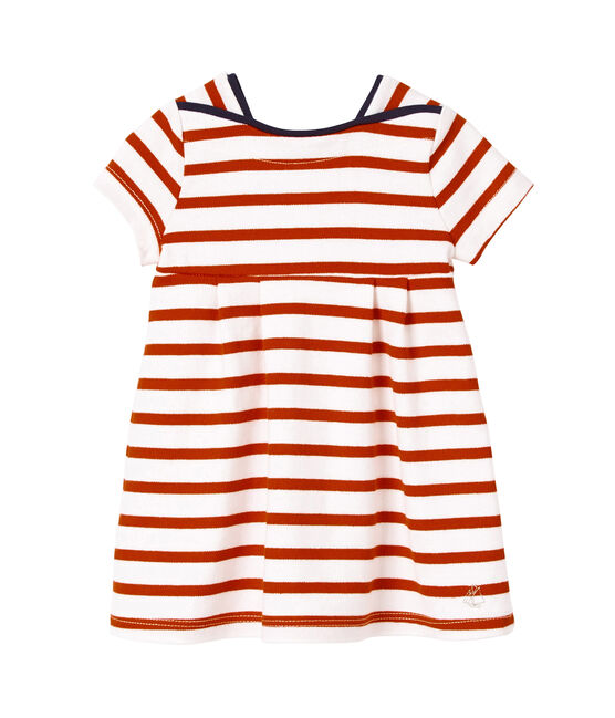 Robe bébé fille en jersey lourd rayé blanc LAIT/rouge PEPS