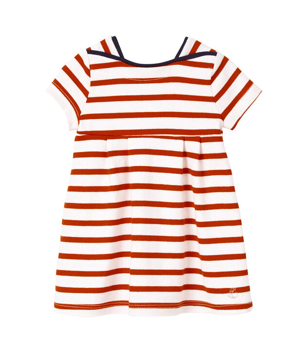 Robe b&eacute;b&eacute; fille en jersey lourd ray&eacute; blanc/rouge