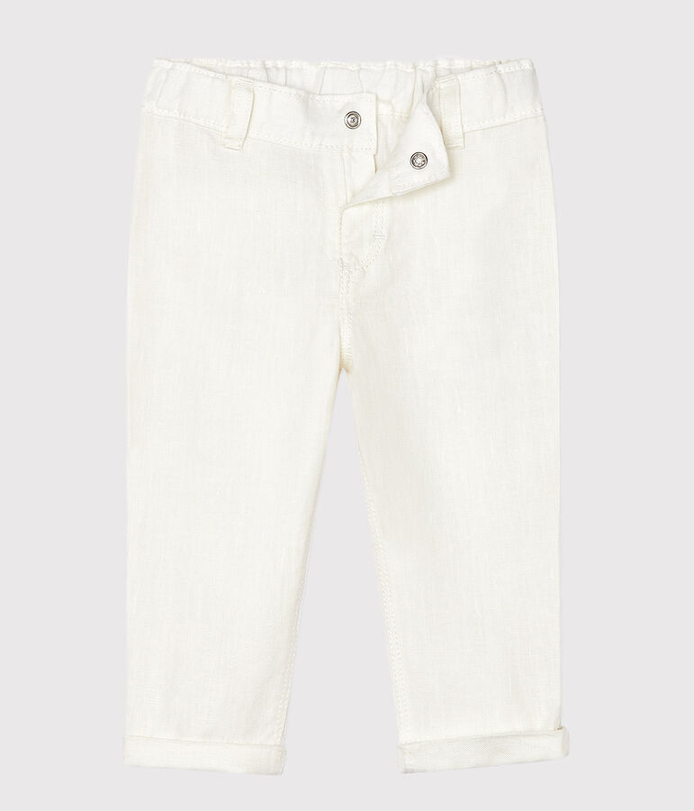 Pantalon en lin b&eacute;b&eacute; gar&ccedil;on blanc MARSHMALLOW