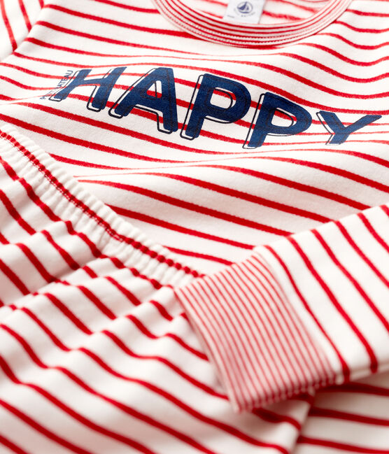Pyjama marinière rouge en molleton enfant blanc MARSHMALLOW/rouge TERKUIT