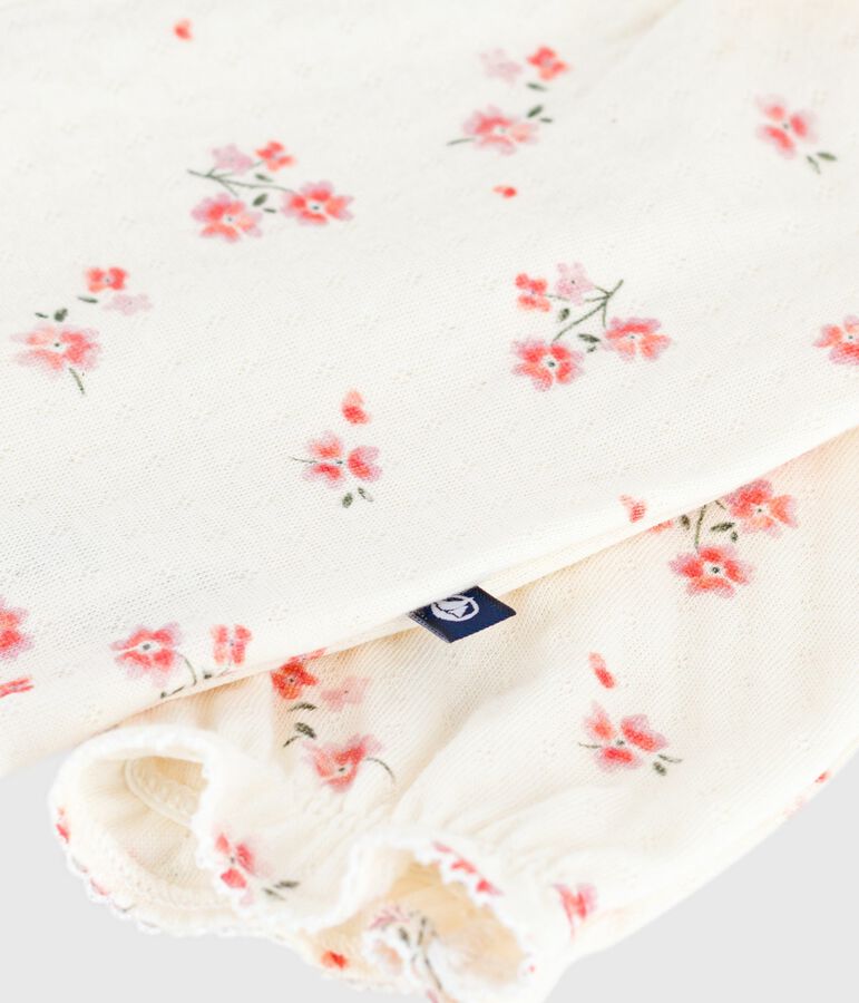 Combinaison b&eacute;b&eacute; en coton &agrave; volants, imprim&eacute; fleurs MILK/ MULTICO