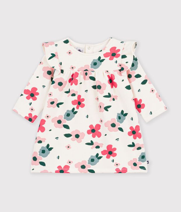 Robe b&eacute;b&eacute; en coton manches longues imprim&eacute;e &agrave; fleurs &eacute;cru/multicouleur