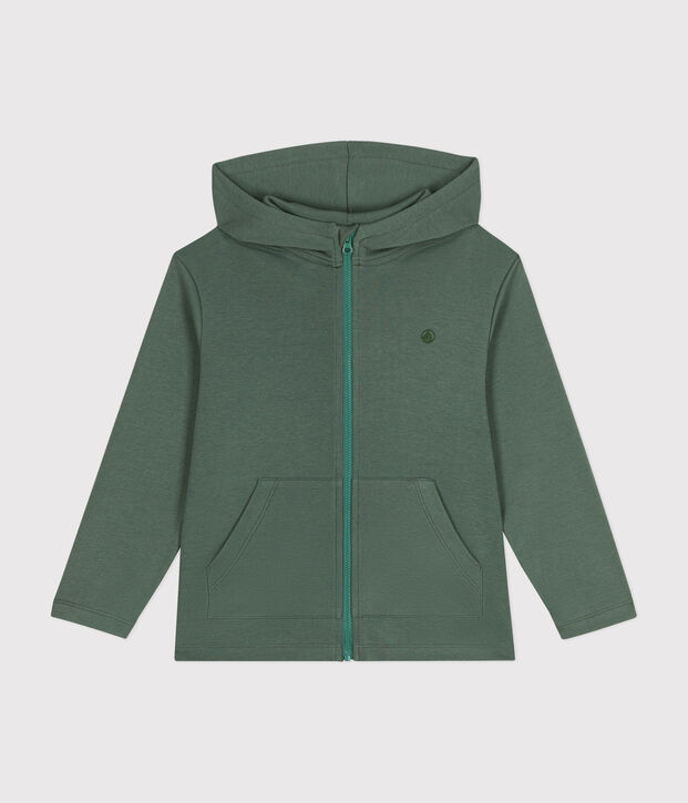 Sweatshirt zipp&eacute; &agrave; capuche en cote enfant gar&ccedil;on vert