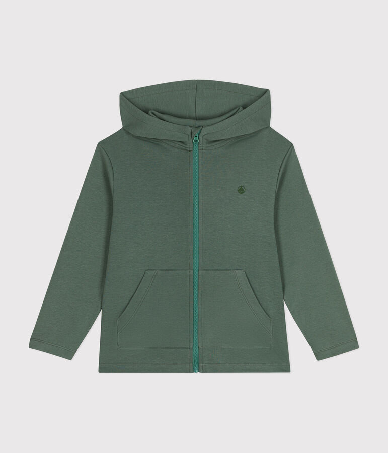 Sweatshirt zipp&eacute; &agrave; capuche en cote enfant gar&ccedil;on vert CROCO