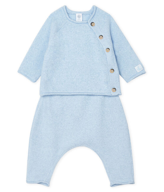 Ensemble deux pièces bébé en coton, laine mérinos et polyester bleu TOUDOU