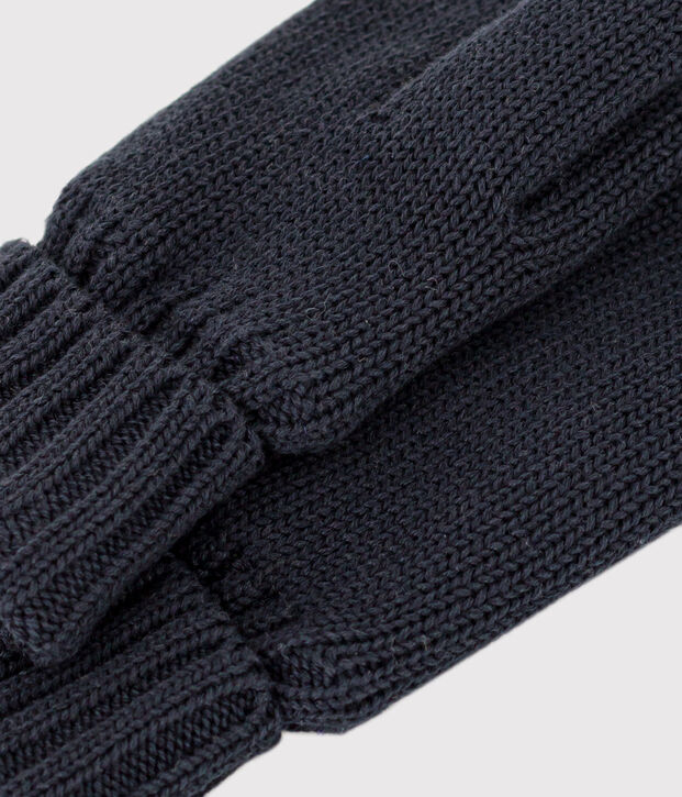 Moufles enfant en tricot unies doubl&eacute;es polaire bleu marine