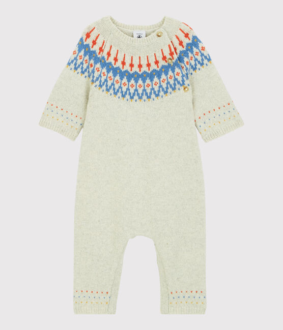 Combinaison longue jacquard bébé en tricot avec laine beige MONTELIMAR CHINE