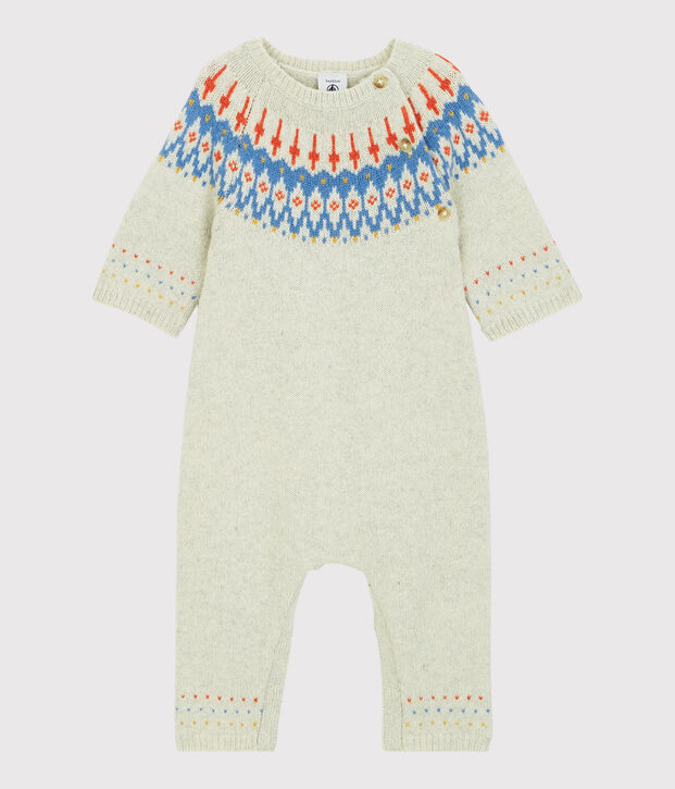 Combinaison longue jacquard b&eacute;b&eacute; en tricot avec laine beige chin&eacute;