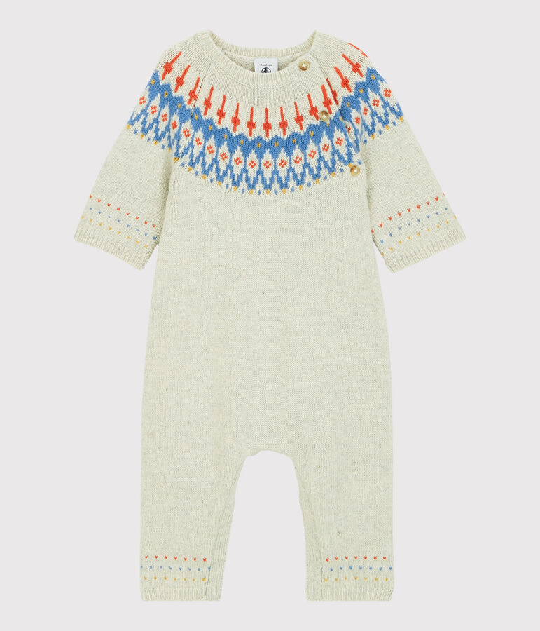 Combinaison longue jacquard b&eacute;b&eacute; en tricot avec laine beige MONTELIMAR CHINE