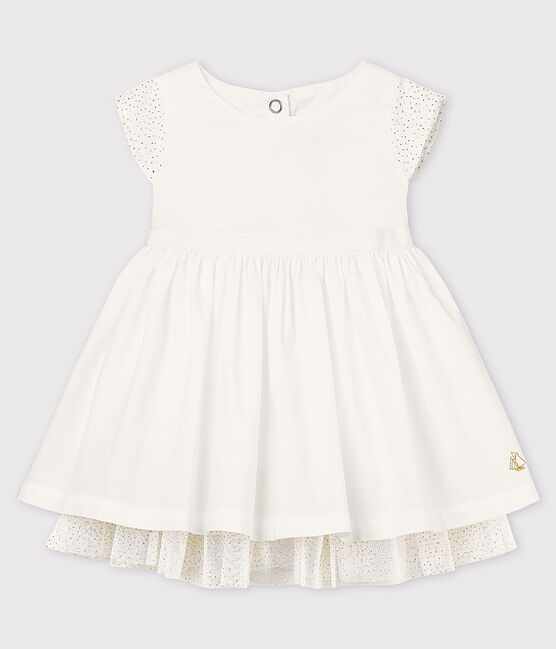 Robe cérémonie en popeline et tulle bébé fille blanc ECUME