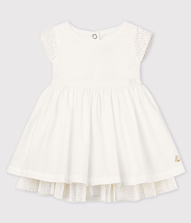 Robe c&eacute;r&eacute;monie en popeline et tulle b&eacute;b&eacute; fille blanc