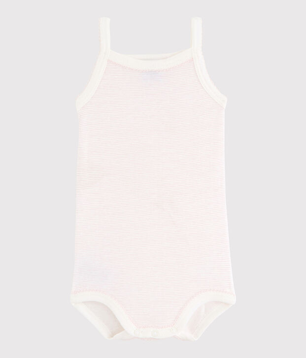 Body &agrave; bretelles b&eacute;b&eacute; fille blanc/rose