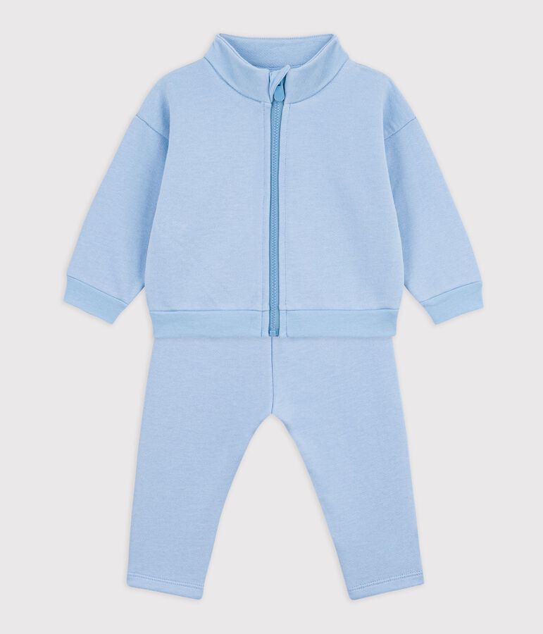 Ensemble sweatshirt et pantalon b&eacute;b&eacute; en coton uni bleu FLO