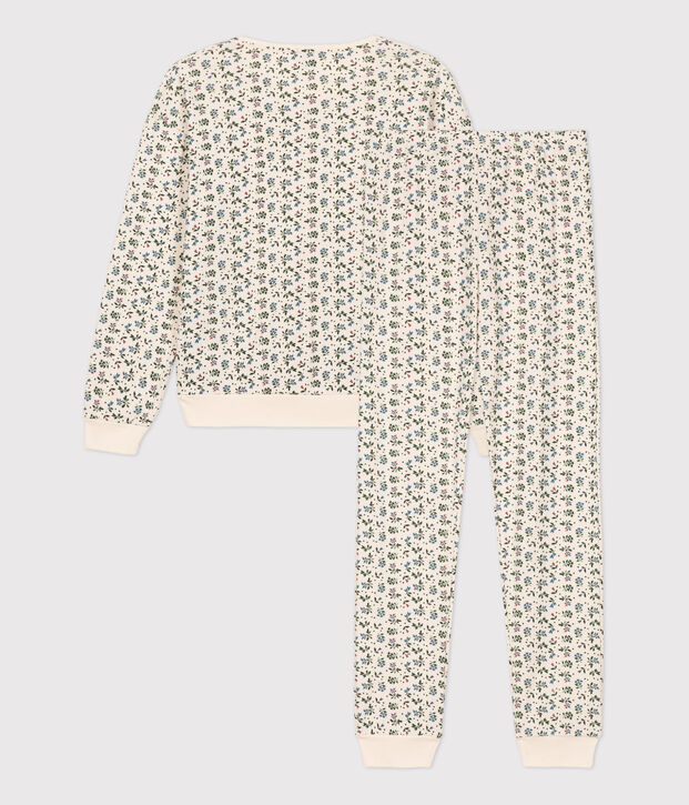 Pyjama femme en coton &eacute;cru/bleu/multicouleur
