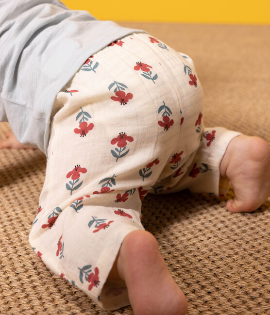 Pantalon bébé en gaze de coton imprimée blanc AVALANCHE/ MULTICO