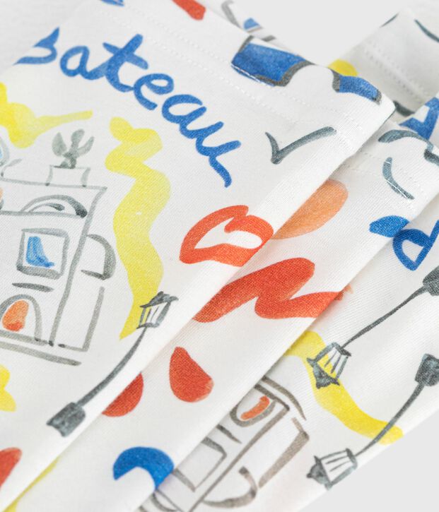 Legging enfant en coton imprim&eacute; blanc/multicouleur