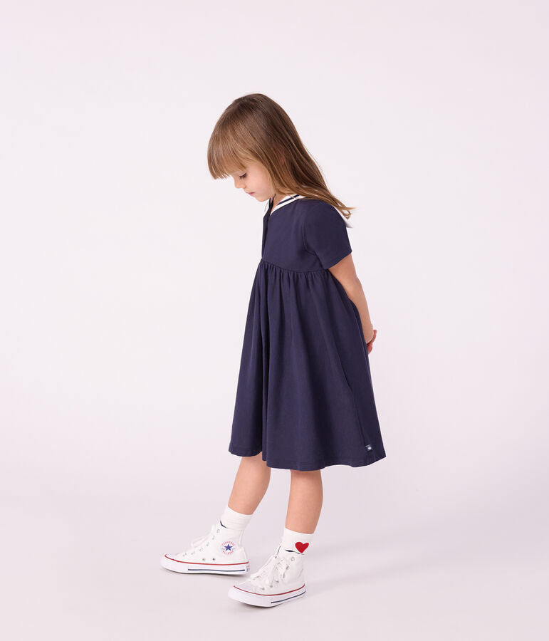 Robe enfant en coton manches courtes unie bleu SMOKING