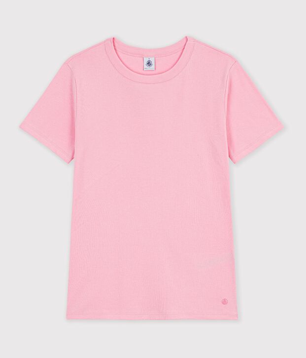 Tee-shirt femme en coton manches courtes uni rose clair