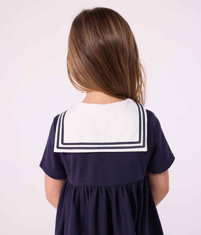 Robe enfant en coton manches courtes unie bleu SMOKING