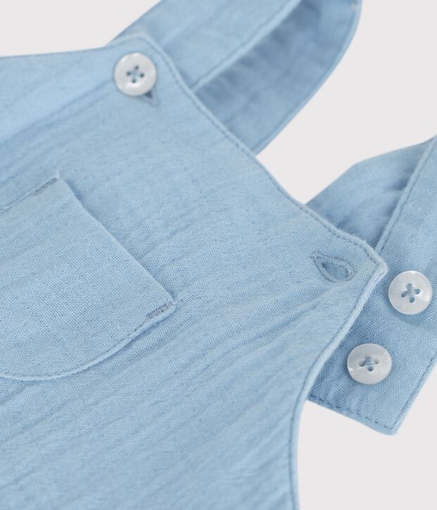 Salopette courte b&eacute;b&eacute; en gaze de coton unie bleu