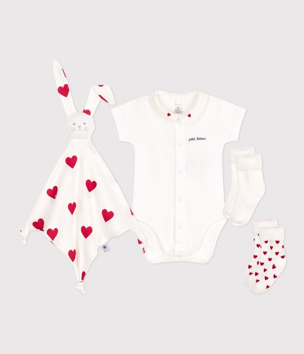 Ensemble cadeau naissance body, doudou et chaussettes en coton multicouleur