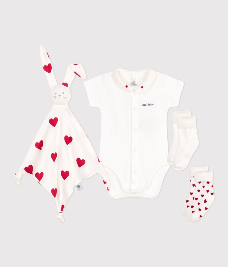 Ensemble cadeau naissance body, doudou et chaussettes en coton multicouleur