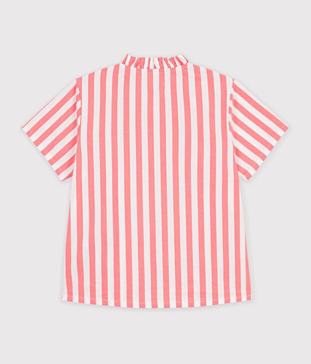 Blouse enfant en coton manches courtes &agrave; rayures rose/blanc