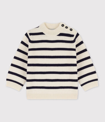 PETIT BATEAU - Pull bébé en laine et coton rayé marinière