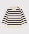 Pull bébé en laine et coton rayé marinière blanc MARSHMALLOW/bleu SMOKING