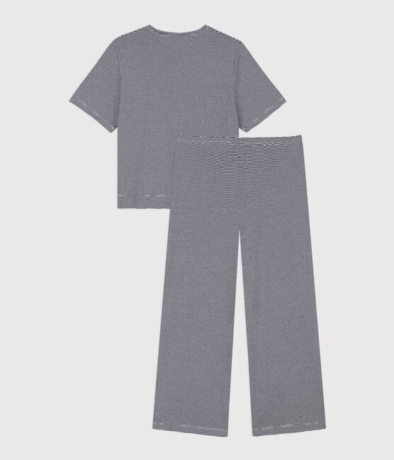 Pyjama milleraies femme en coton bleu SMOKING/blanc MARSHMALLOW
