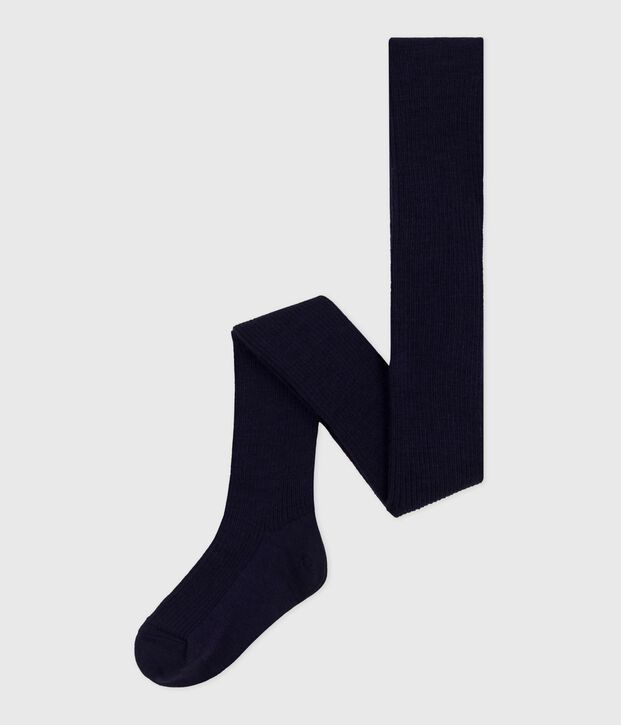 Collant enfant en laine bleu marine