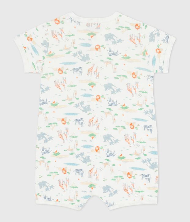 Combinaison courte b&eacute;b&eacute; en coton imprim&eacute; animaux blanc/multicouleur
