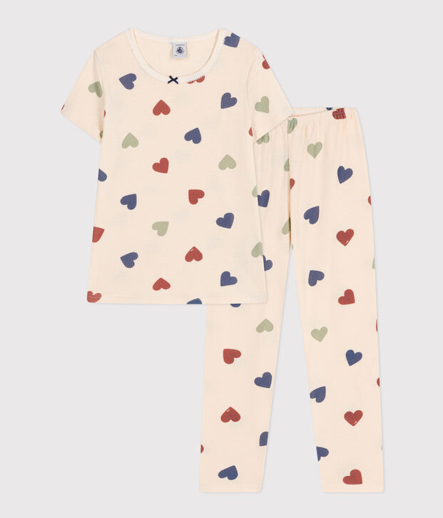Pyjama en coton imprim&eacute; motif c&oelig;ur enfant &eacute;cru/multicouleur