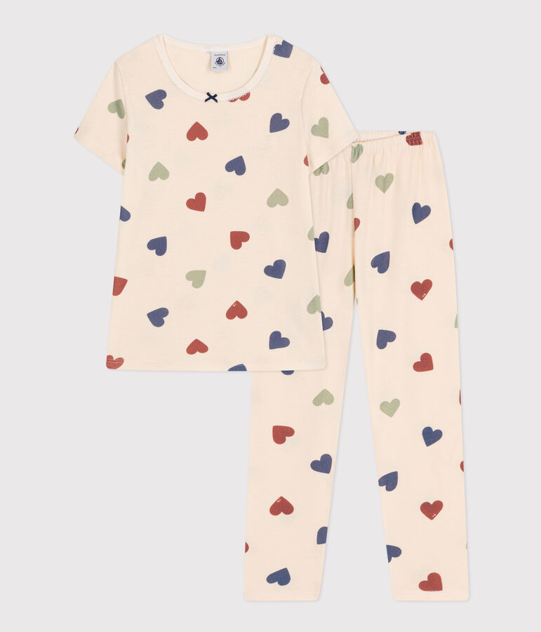 Pyjama en coton imprim&eacute; motif c&oelig;ur enfant blanc AVALANCHE/ MULTICO
