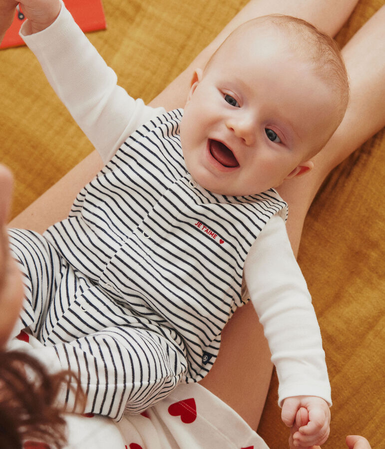Ensemble combinaison et body en coton b&eacute;b&eacute; blanc MARSHMALLOW/bleu SMOKING